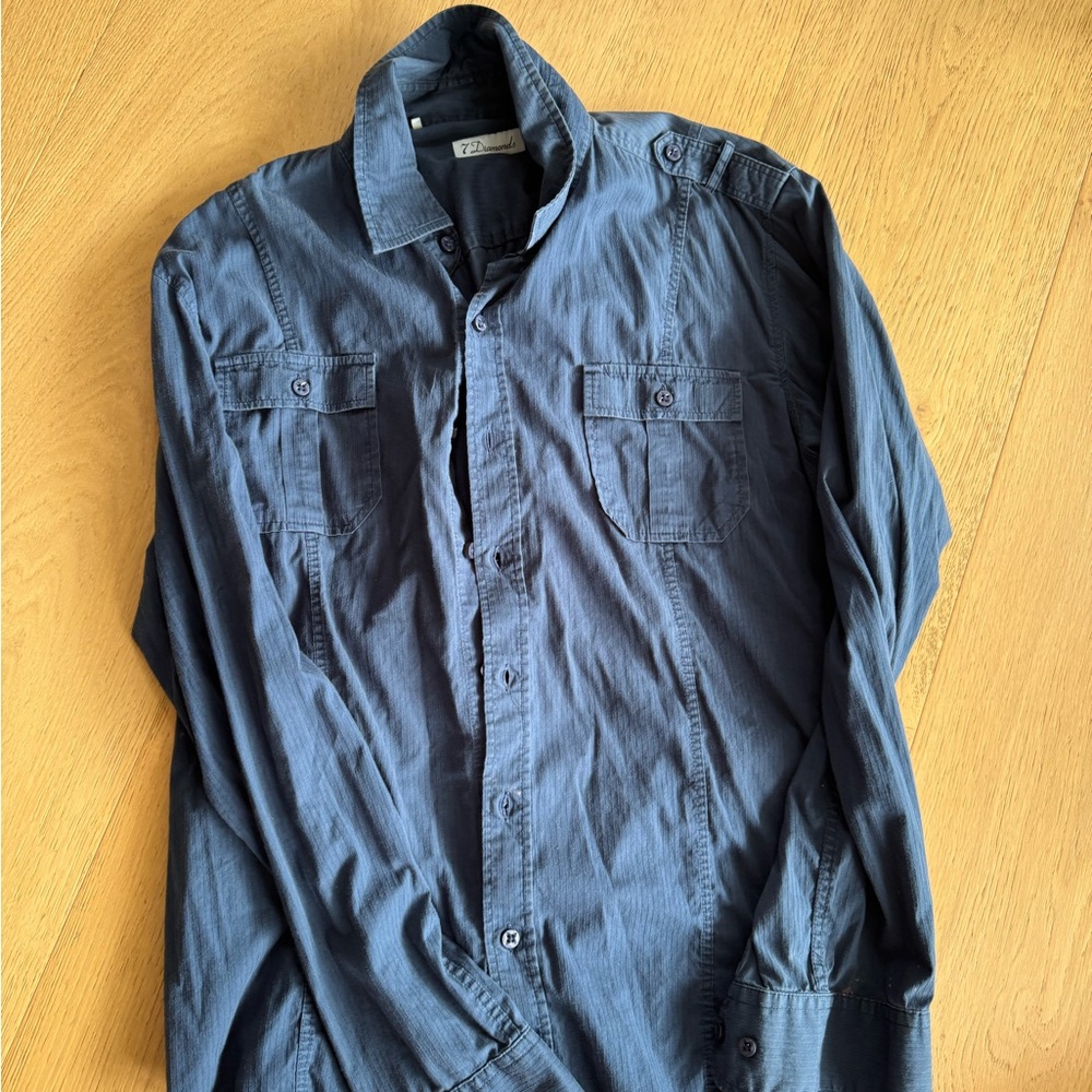 7 Diamonds Men's Navy Casual Button Down Shirt